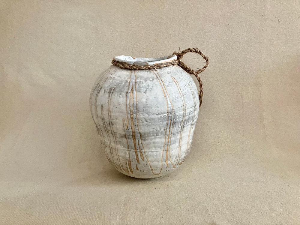 Elongated Round Vase (white drips)