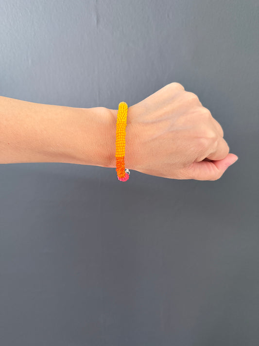 Bead rope bracelet - orange and pink