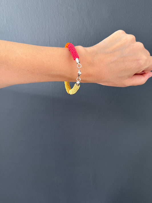 Bead rope bracelet - orange and pink