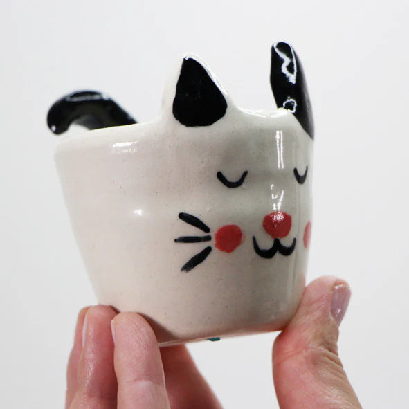 Black Ear Cat Ceramic Candle Holder