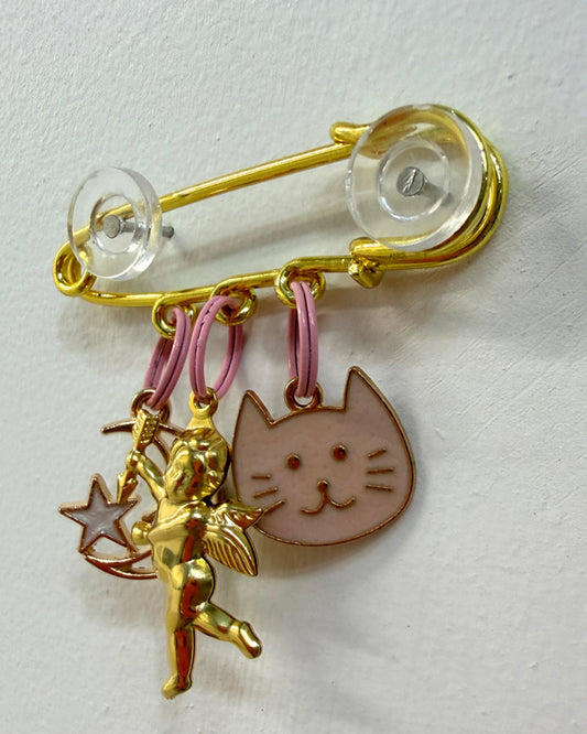 Cat Angel Brooch - gold