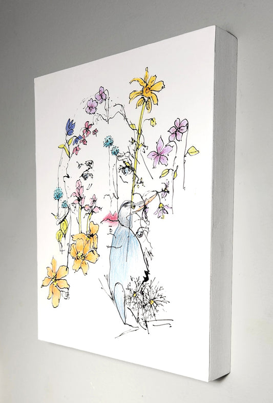 Woman with Heron and Flowers