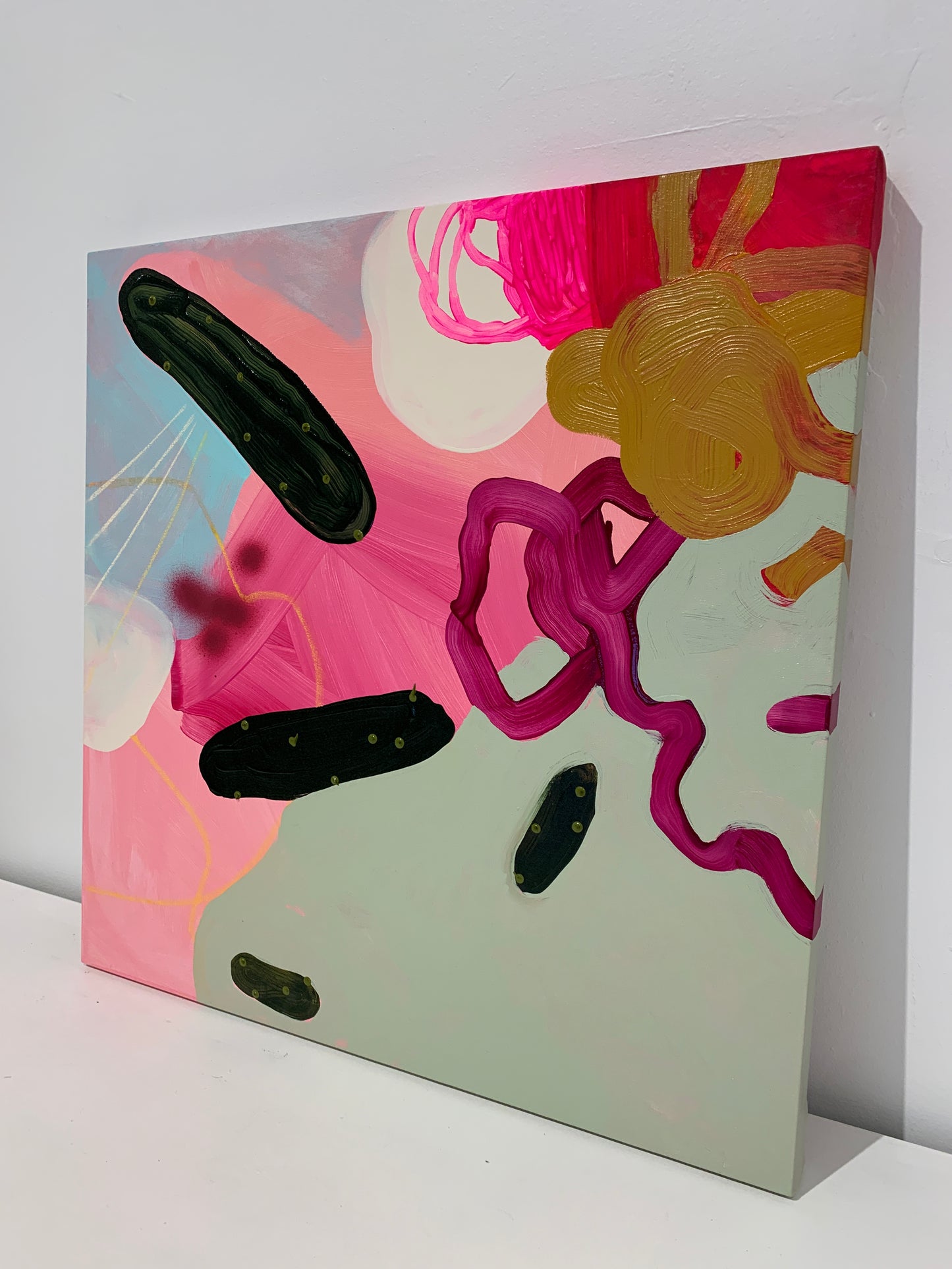 her morning routine includes a few minutes in front of the mirror