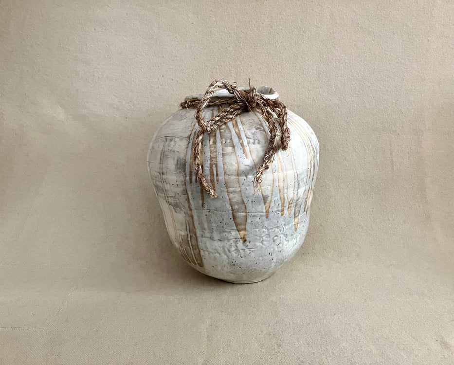 Elongated Round Vase (white drips)
