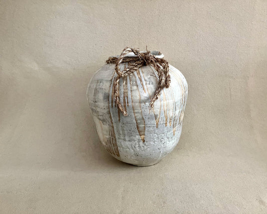 Elongated Round Vase (white drips)