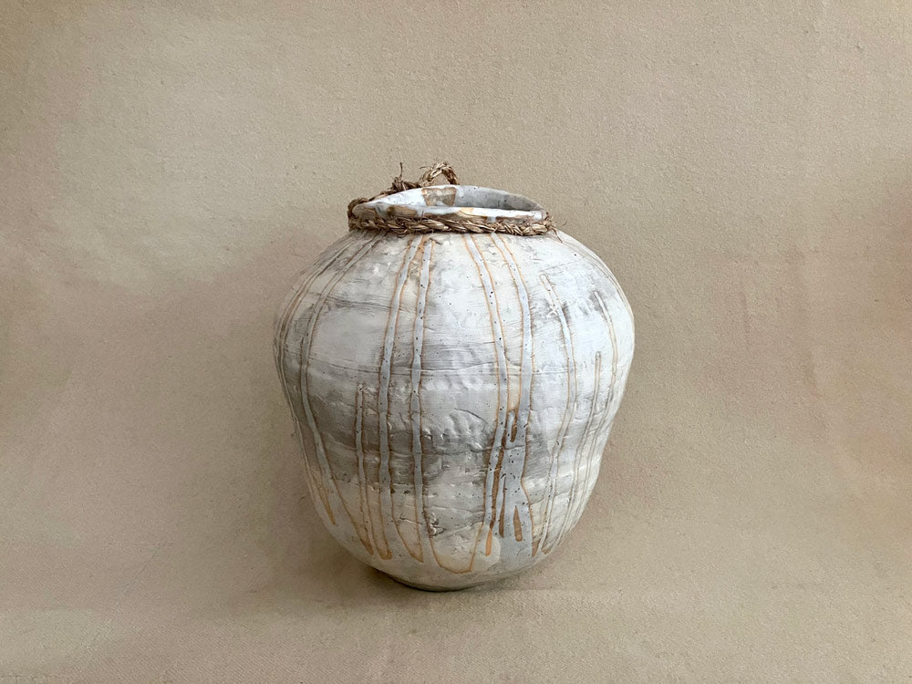 Elongated Round Vase (white drips)