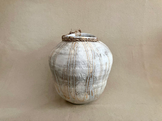Elongated Round Vase (white drips)