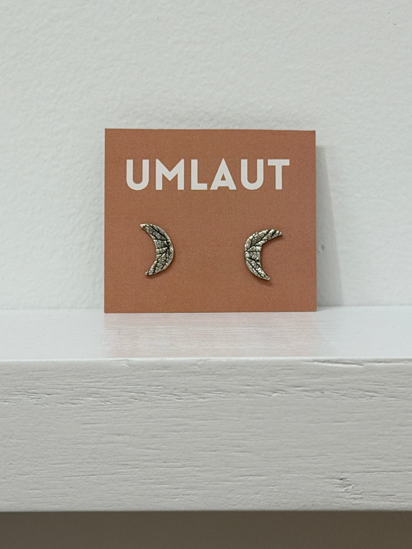 Red Flowering Currant moon sterling silver studs