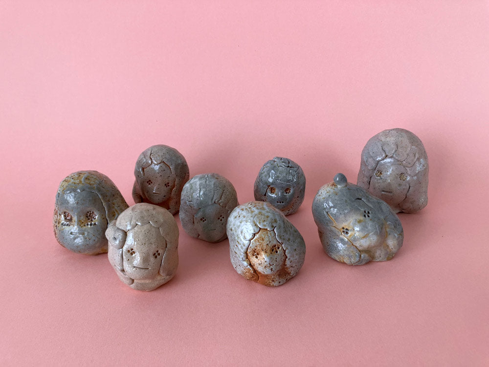 Pinched Girl Faces (Wood/Soda)