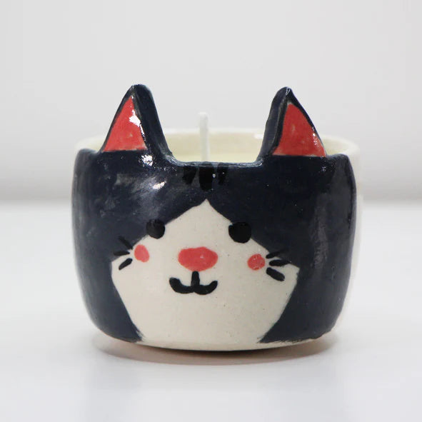 Black Ear Cat Ceramic Candle Holder