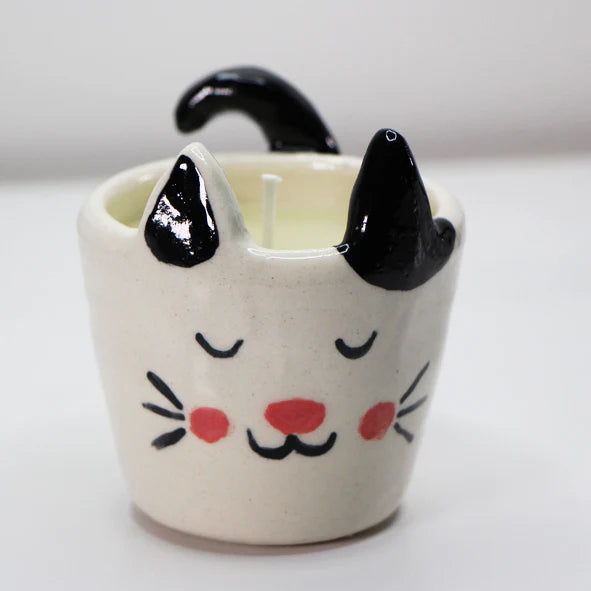 Black Ear Cat Ceramic Candle Holder