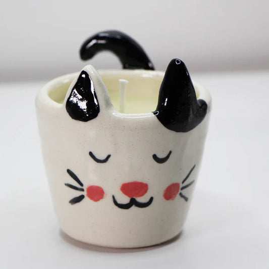 Black Ear Cat Ceramic Candle Holder