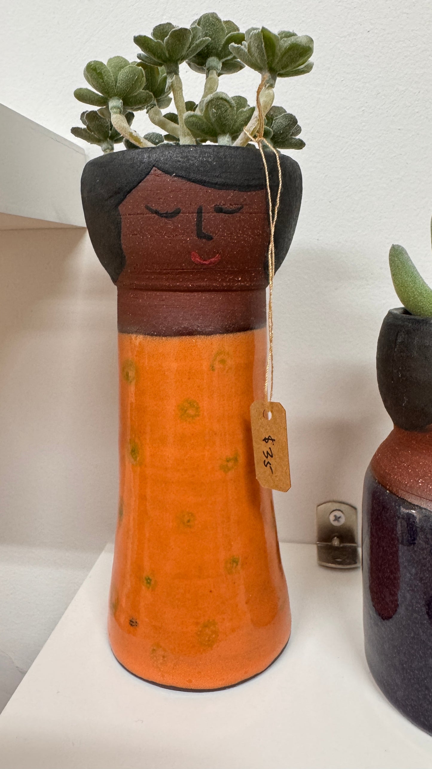 Tall Orange Person Ceramic Planter