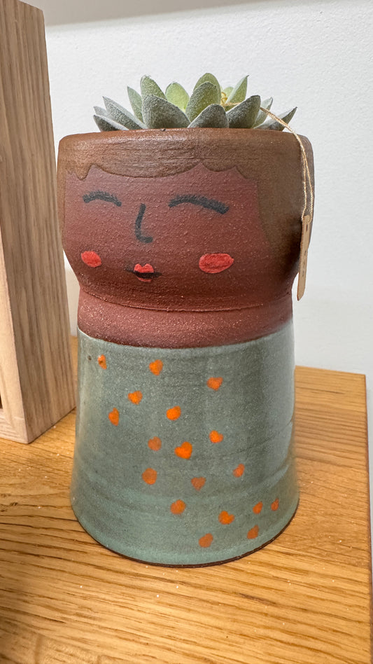 Polka Dot Person Ceramic Planter