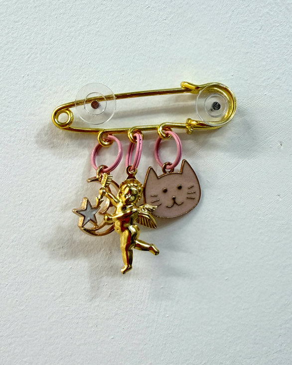 Cat Angel Brooch - gold