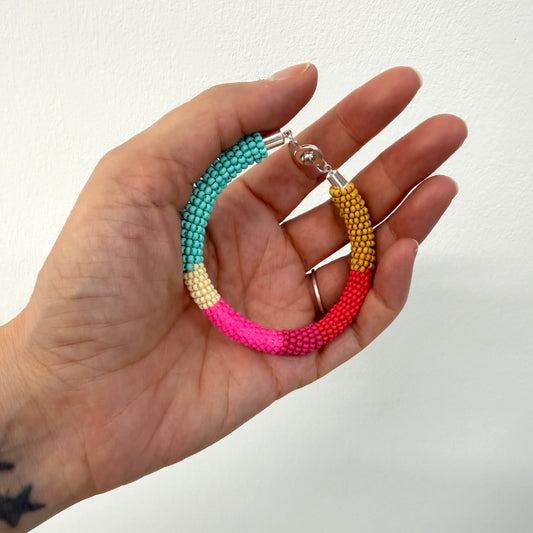 Bead rope bracelet - pink, yellow and teal