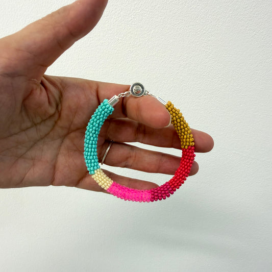 Bead rope bracelet - pink, yellow and teal