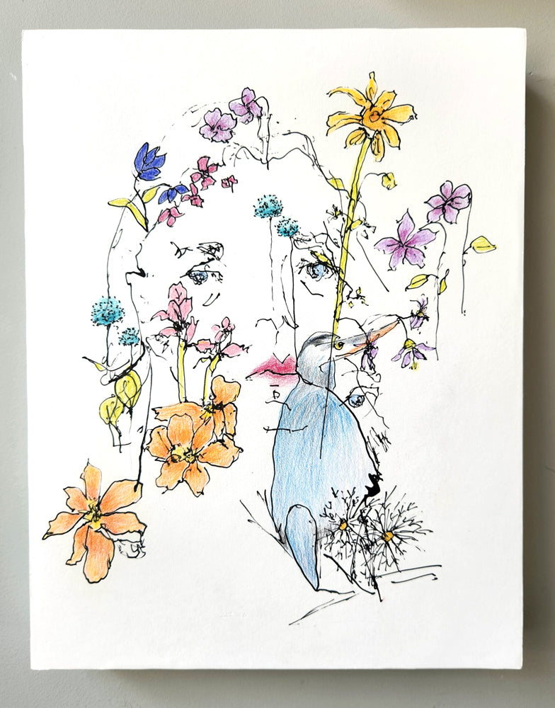 Woman with Heron and Flowers