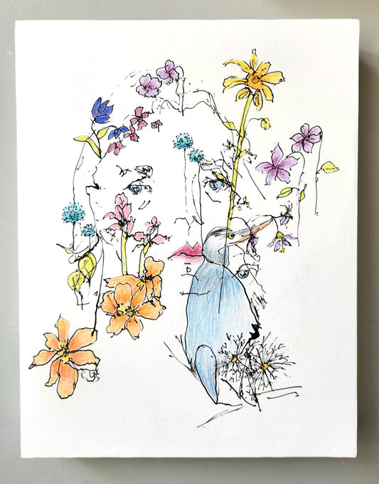 Woman with Heron and Flowers