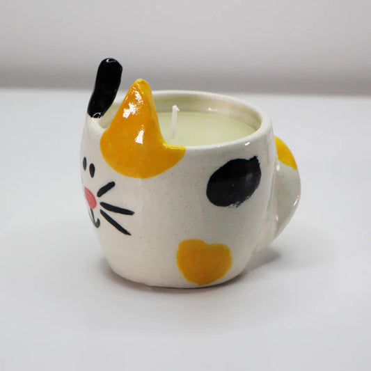 Yellow Cat Ceramic Candle Holder