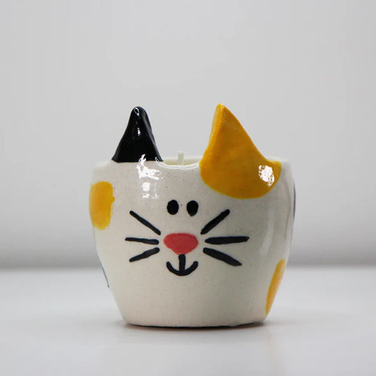 Yellow Cat Ceramic Candle Holder