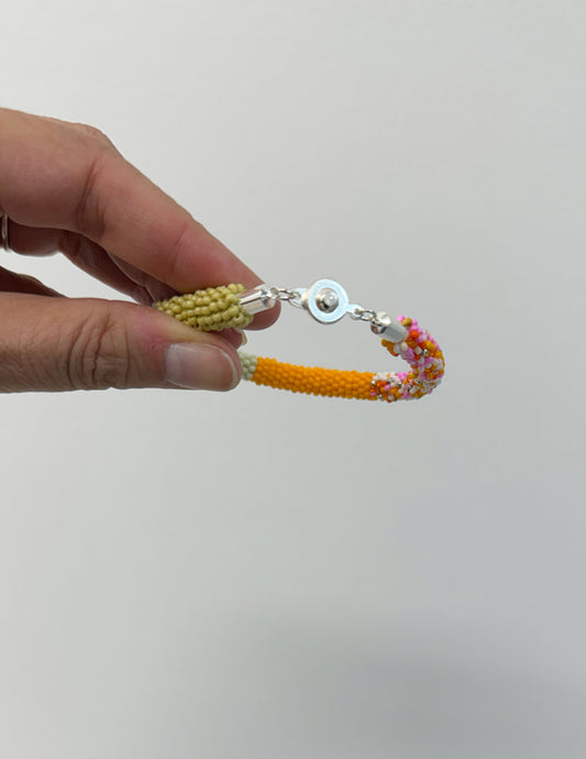 Bead rope bracelet - green, yellow, bead soup
