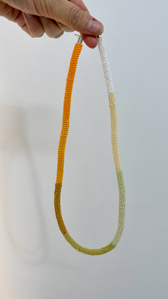 Bead rope necklace - yellow, green, cream